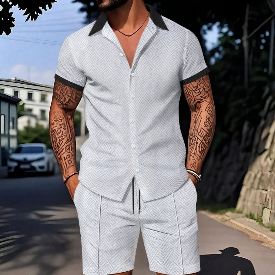 European And American Ins Fashion Men's Digital Printing Casual Short Sleeve Suit