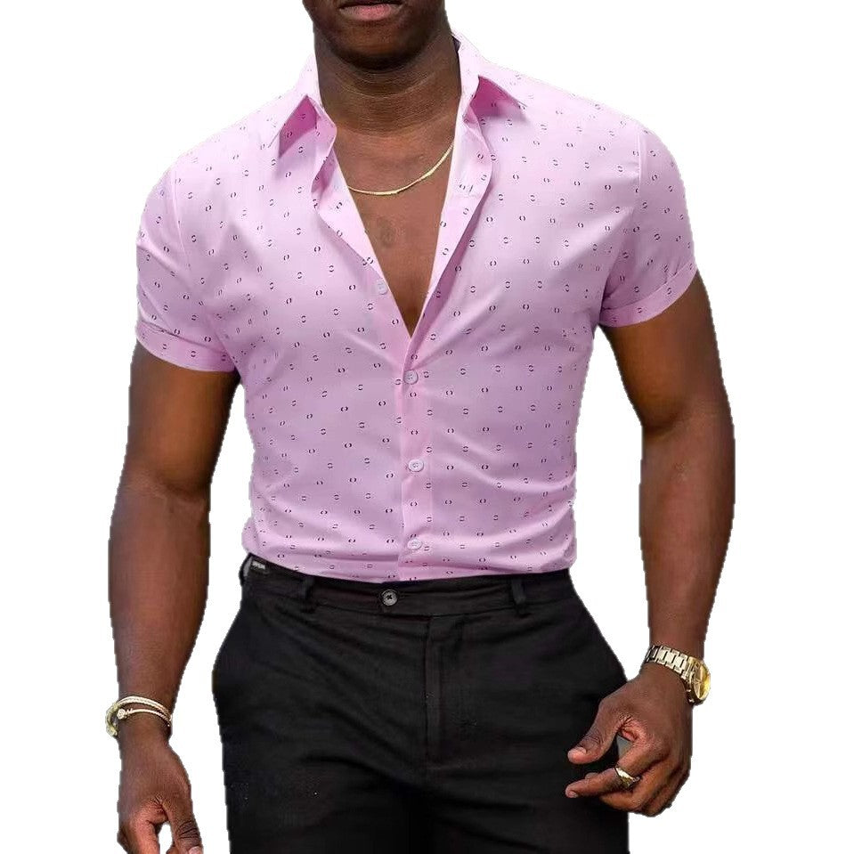 Breathable Stretch Thin Printed Short-sleeved Men's Shirt