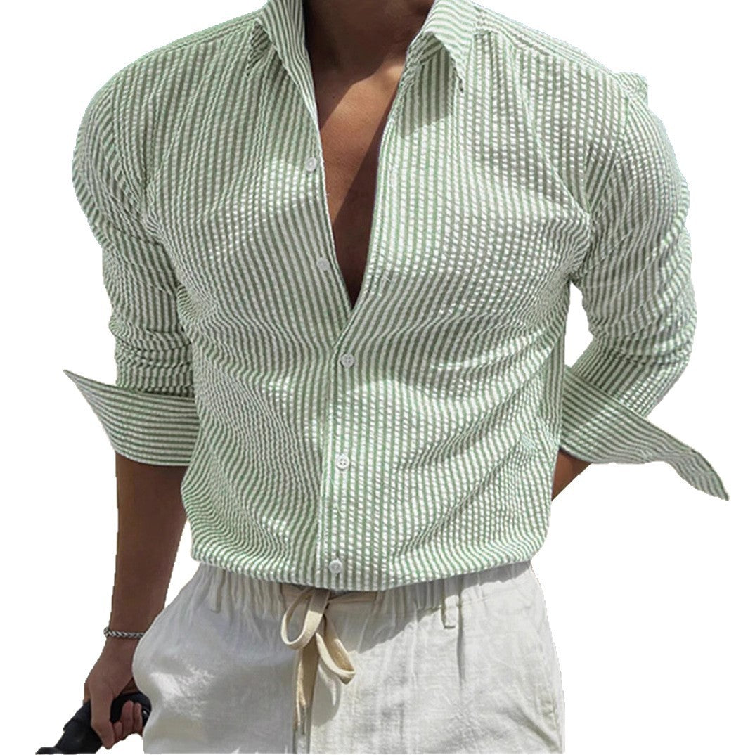 Fashion Striped Cardigan Lapel Long Sleeve Shirt