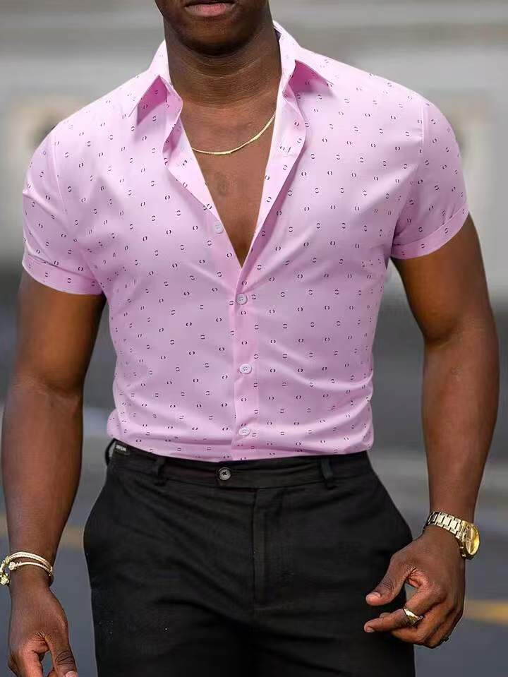 Breathable Stretch Thin Printed Short-sleeved Men's Shirt