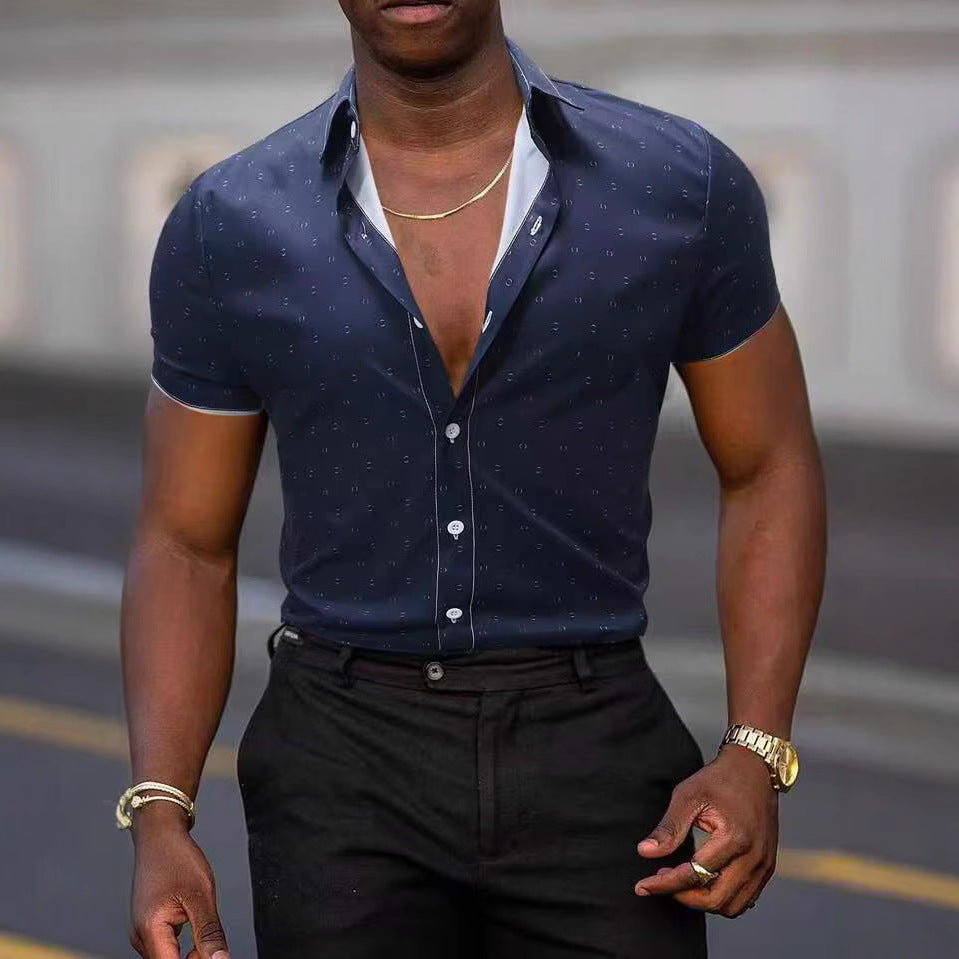 Breathable Stretch Thin Printed Short-sleeved Men's Shirt