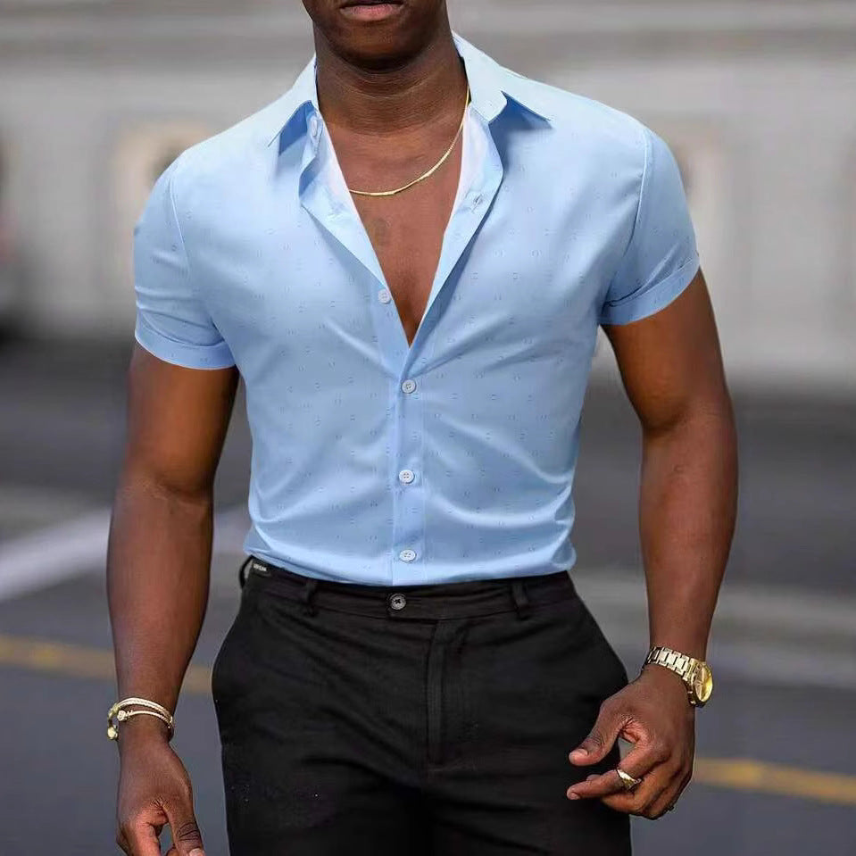 Breathable Stretch Thin Printed Short-sleeved Men's Shirt
